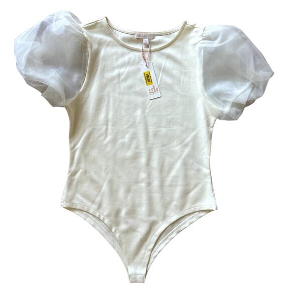 GB girls Tops - NWT GB Girls Cream Sheer Puff Sleeve Body Suit Classic Elevated Size XL